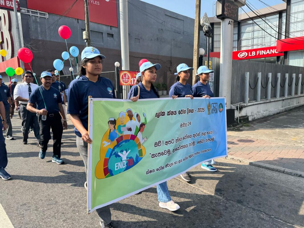 An awareness walk organized by the NPTCCD which was attended by Dr. Hansaka Wijemuni, Deputy Minister of Health along with officials from the Ministry of Health and WHO representatives to coincide with World TB Awareness Day 2025. Image via NPTCCD.